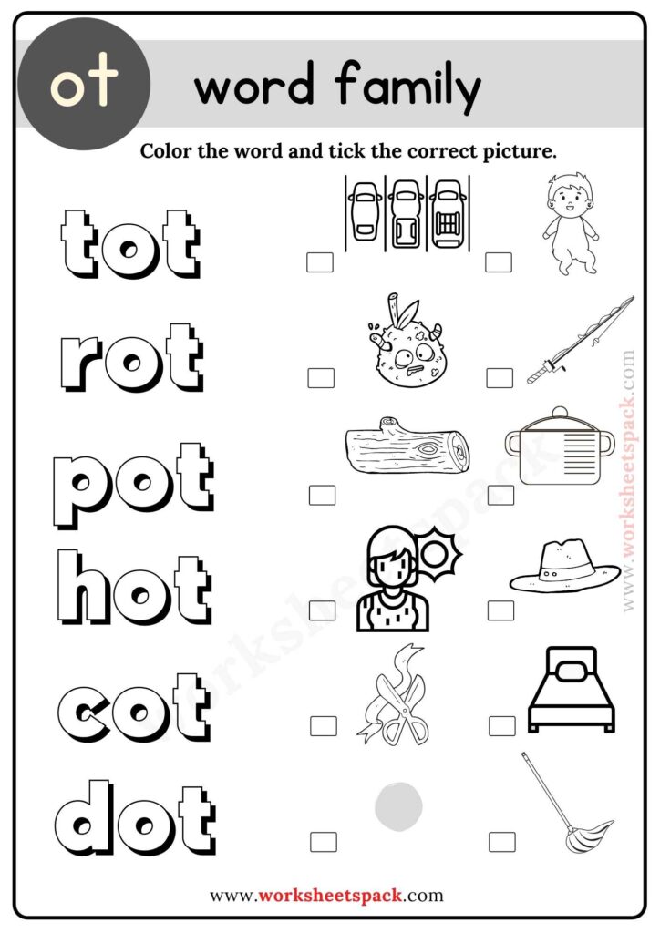 Ot word family coloring sheets for kindergarten
