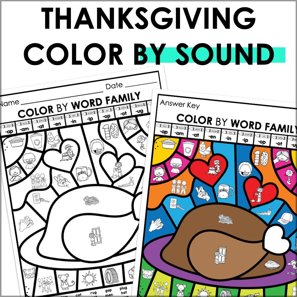 Thanksgiving color by code phonics coloring pages â teacher jeanell