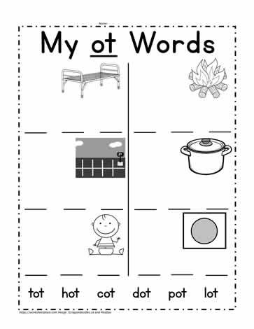 Print ot words word family worksheets kindergarten word families phonics worksheets free