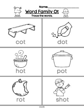 Word family ot trace the word printing worksheet phonics tpt