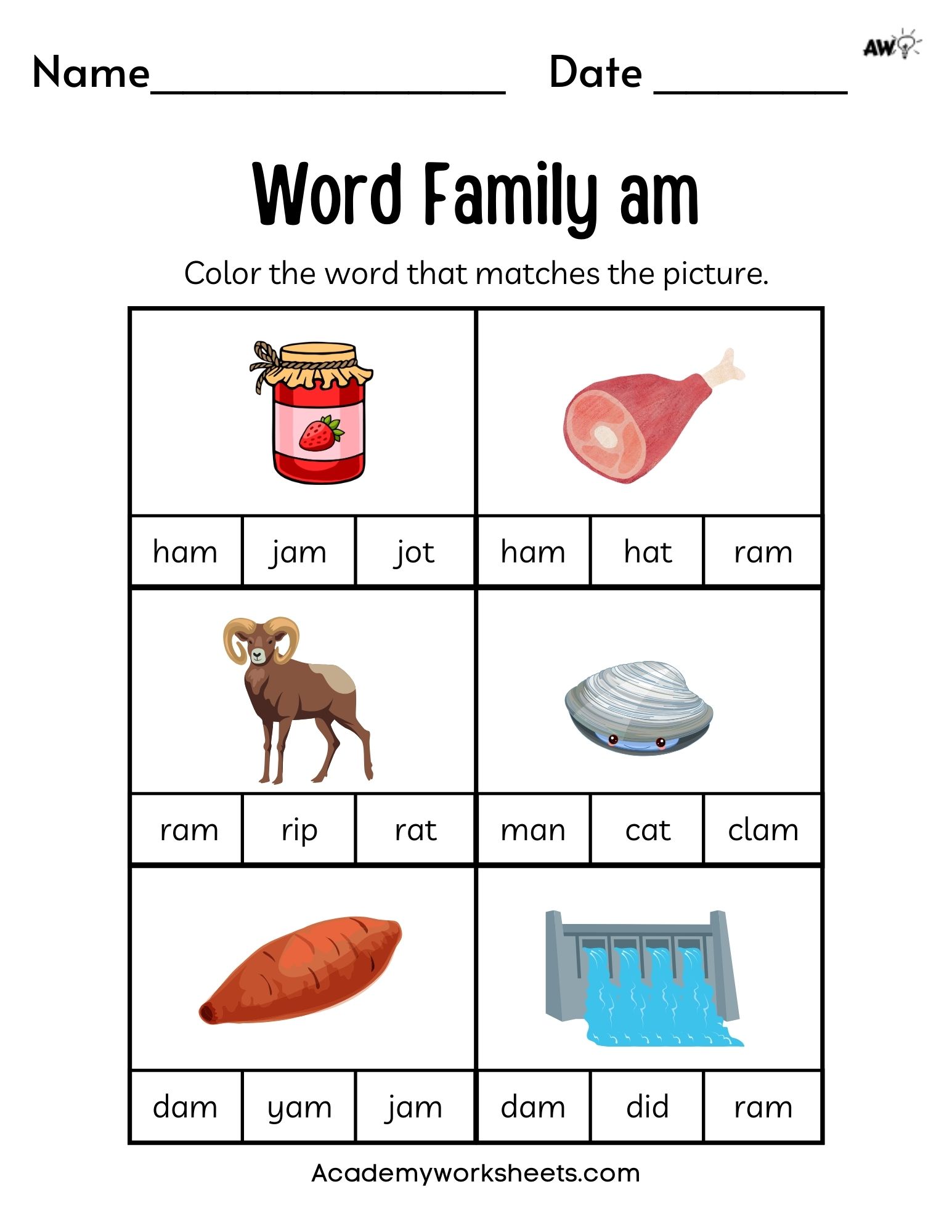 Free word family worksheets