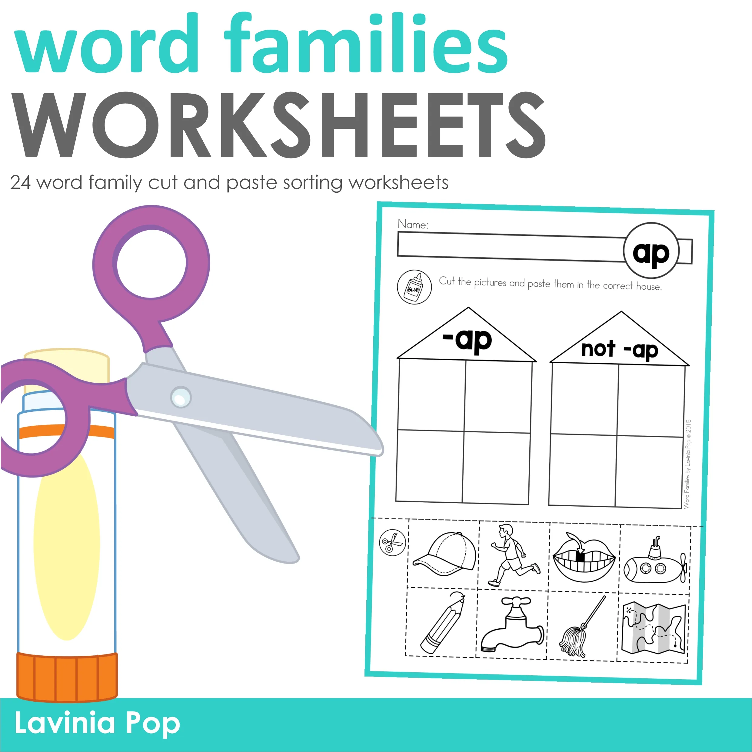 Word families sorting activity cut and paste houses