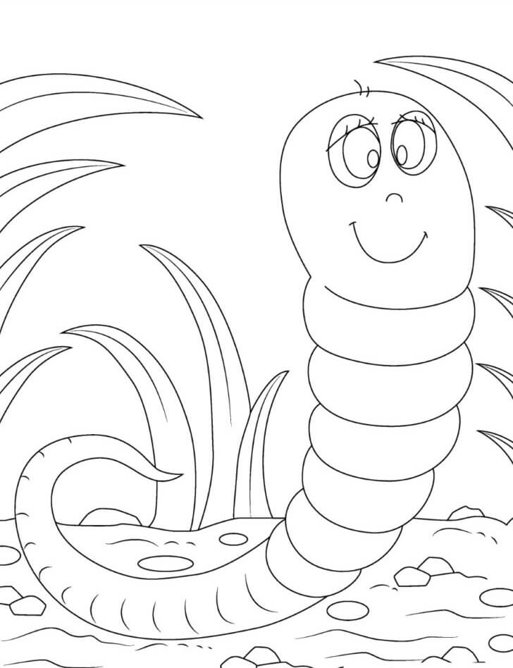 Adorable worm coloring page