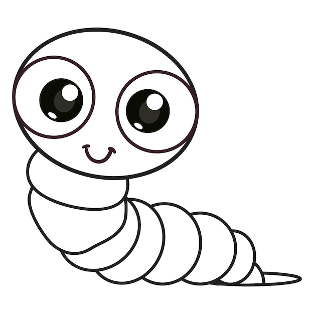 Premium vector coloring pages or books for kids cute worm cartoon black and white