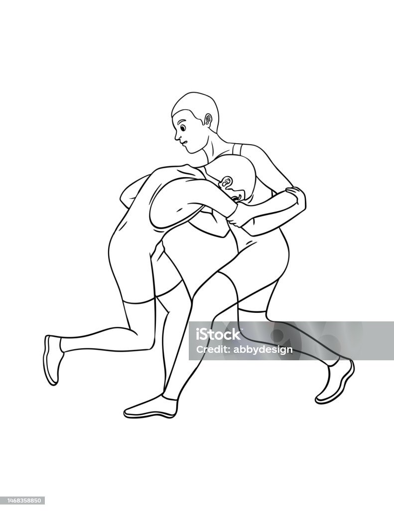 Wrestling isolated coloring page for kids stock illustration