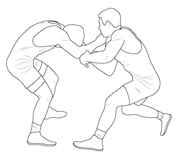 Premium vector silhouette outline athletes wrestlers in wrestling duel fight sketch drawing greco roman wrestling