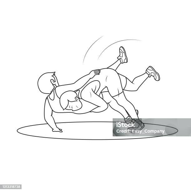 Vector illustration of fighting wrestler isolated on white background sport petition or training concepts kids coloring page color cartoon character clipart stock illustration