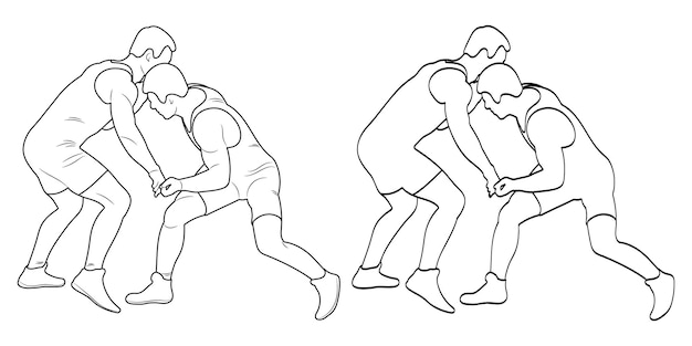 Premium vector silhouette outline athletes wrestlers wrestling duel fight sketch line drawing greco roman wrestling