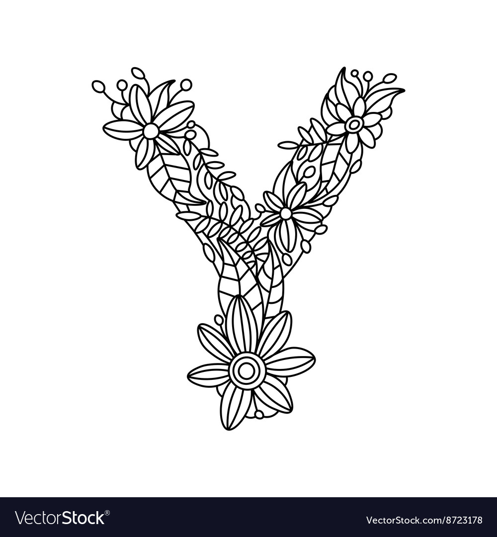 Letter y coloring book for adults royalty free vector image