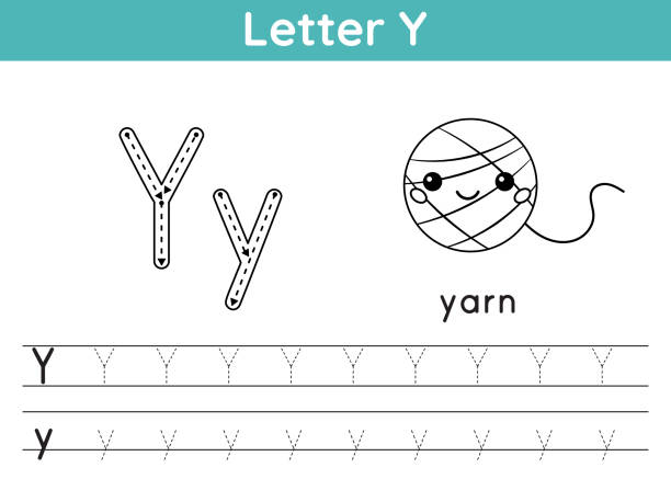 Alphabet abc az exercise coloring page trace letter y vocabulary for coloring book kawaii ball of yarn printable activity worksheet for kids educational game vector illustration stock illustration