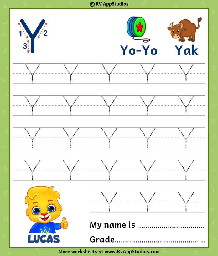 Capital letter y tracing worksheet trace uppercase letter y