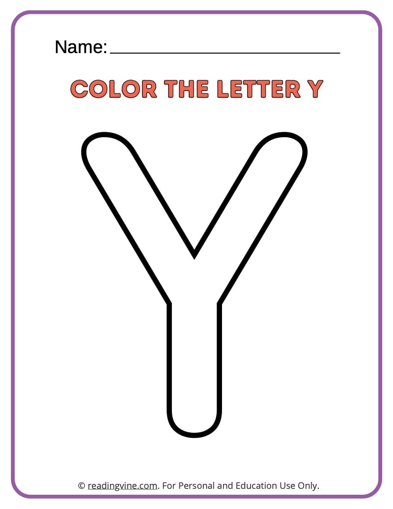 Letter y coloring activity