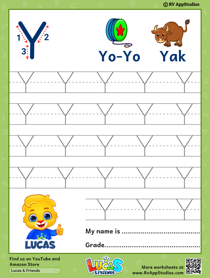 Capital letter y tracing worksheet trace uppercase letter y