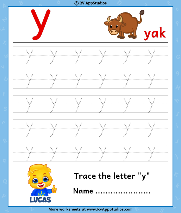 Trace lowercase letter y worksheet for free