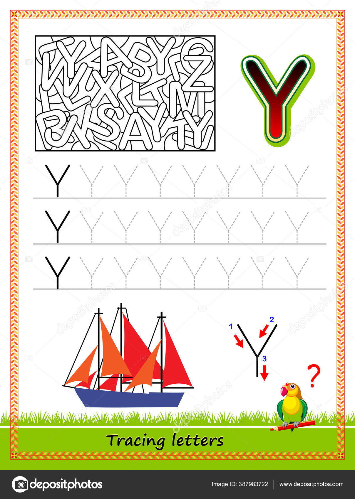 Worksheet tracing letters find paint all letters kids activity sheet stock vector by nataljacernecka