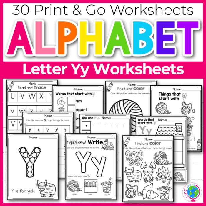 Free printable letter y worksheets tracing letter recognition alphabet sounds