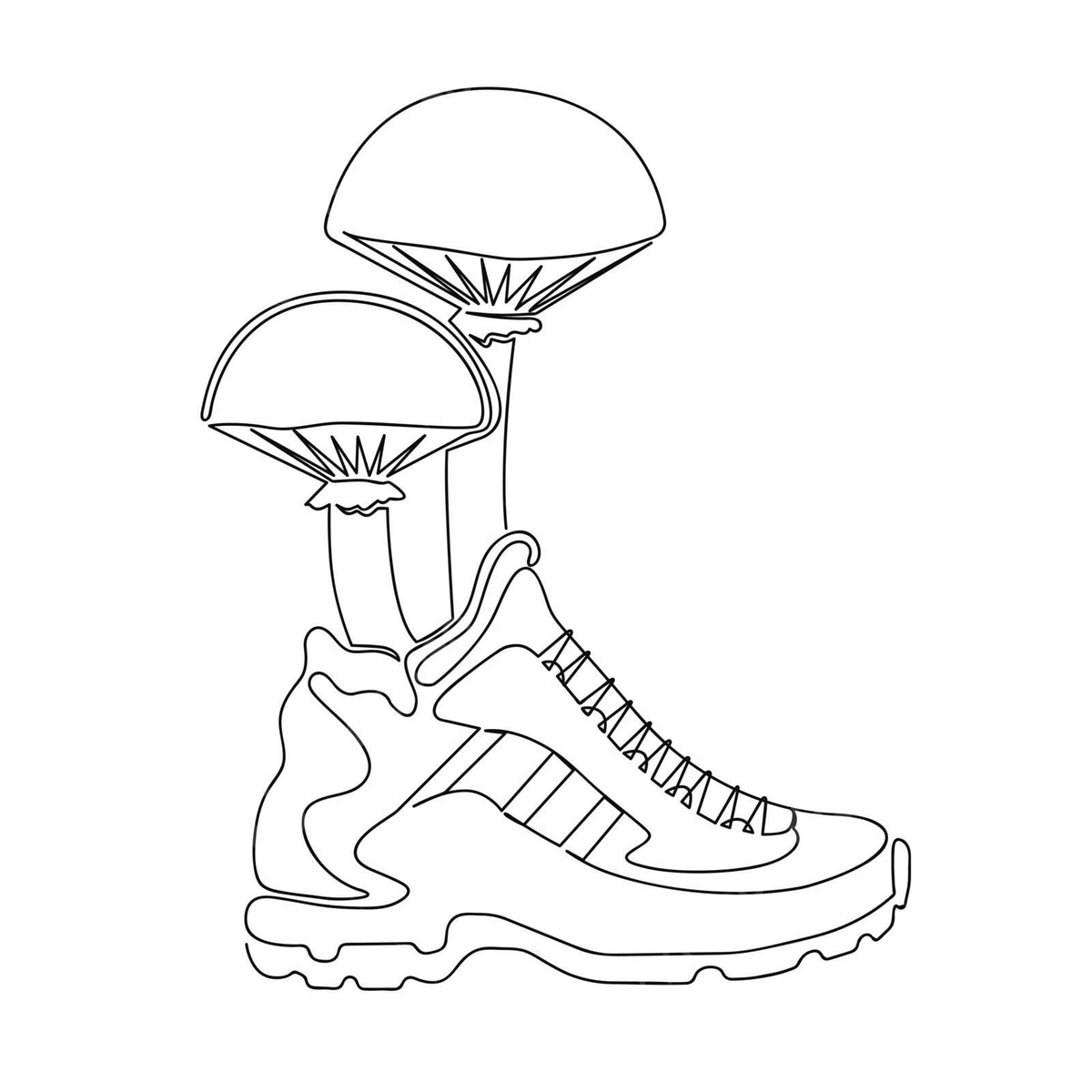 Line art running shoes turn into mushroom gardens vector disease vector emblem png and vector with transparent background for free download