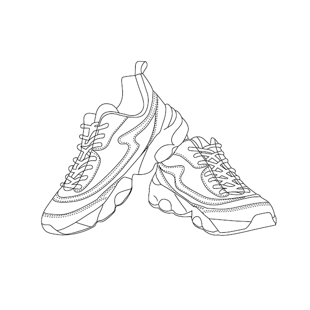 Premium vector sketch of sneakers continuous line drawing of casual sneakers shoes single one line art of sport