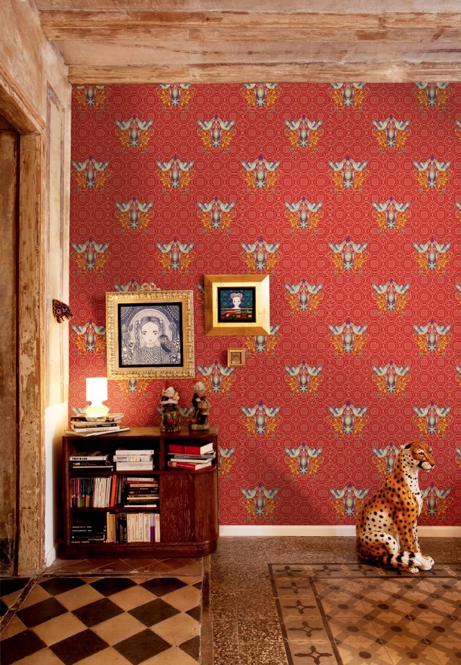 Red yellow wallpaper interior design ideas