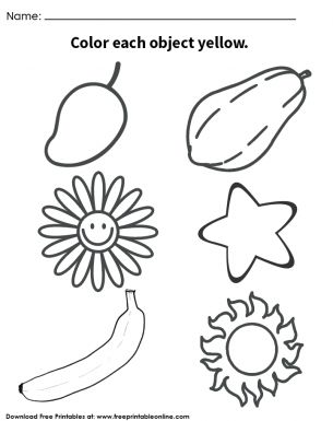 Yellow objects coloring page coloring pages preschool colors color worksheets