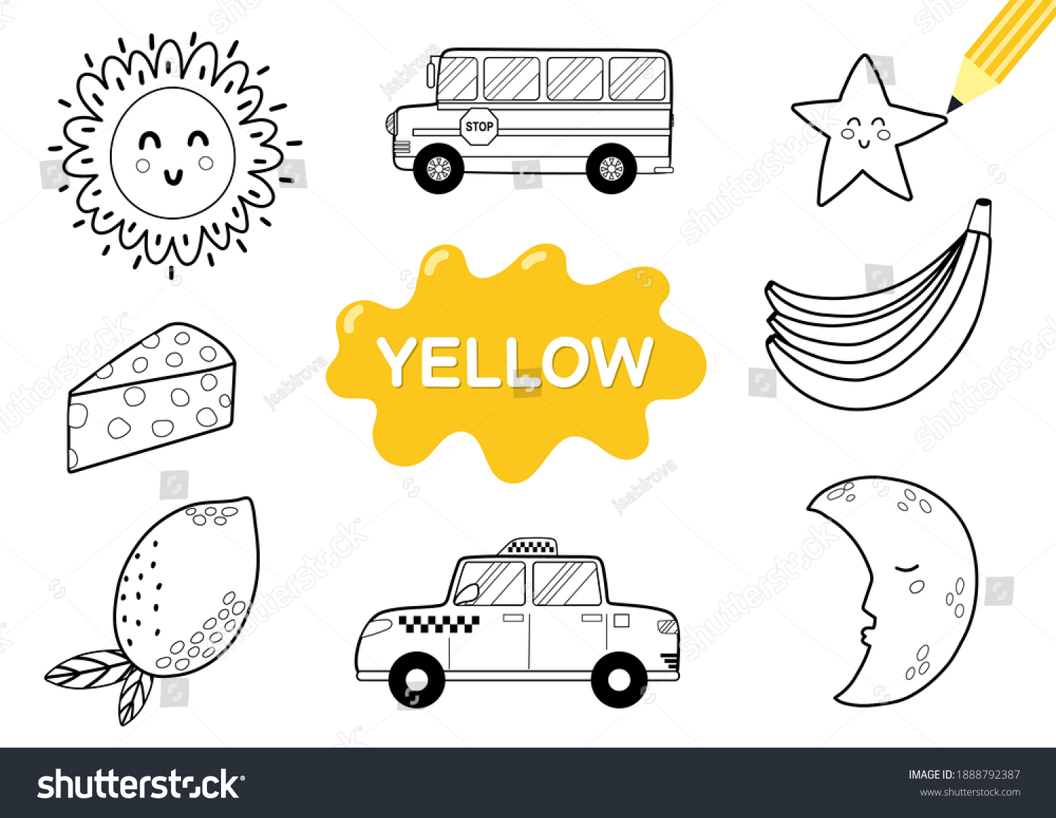 Color elements yellow coloring page kids stock vector royalty free