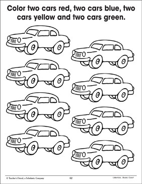 Cars coloring to show quantity printable skills sheets coloring pages