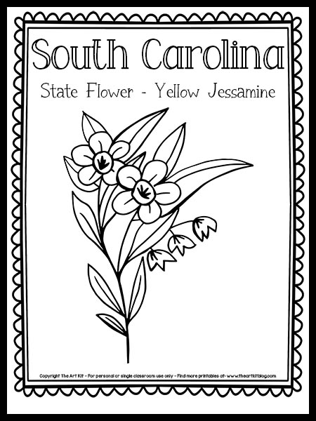 South carolina state flower coloring page yellow jessamine free printable â the art kit