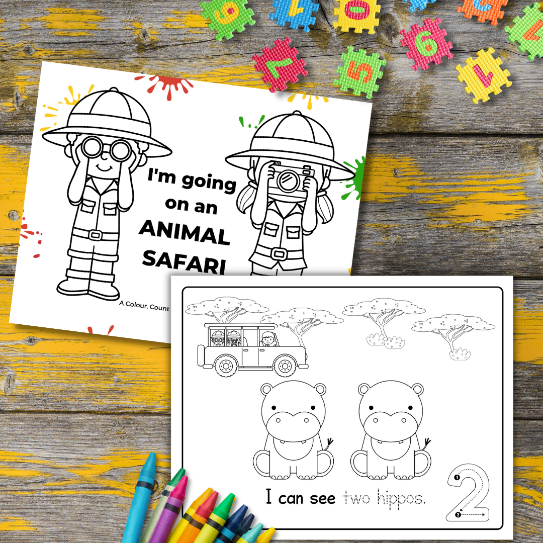 Animal coloring pages animal safari counting coloring pages sheets