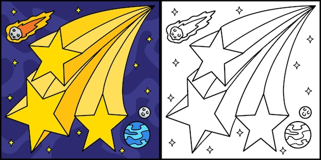 Premium vector falling shooting stars coloring page illustration