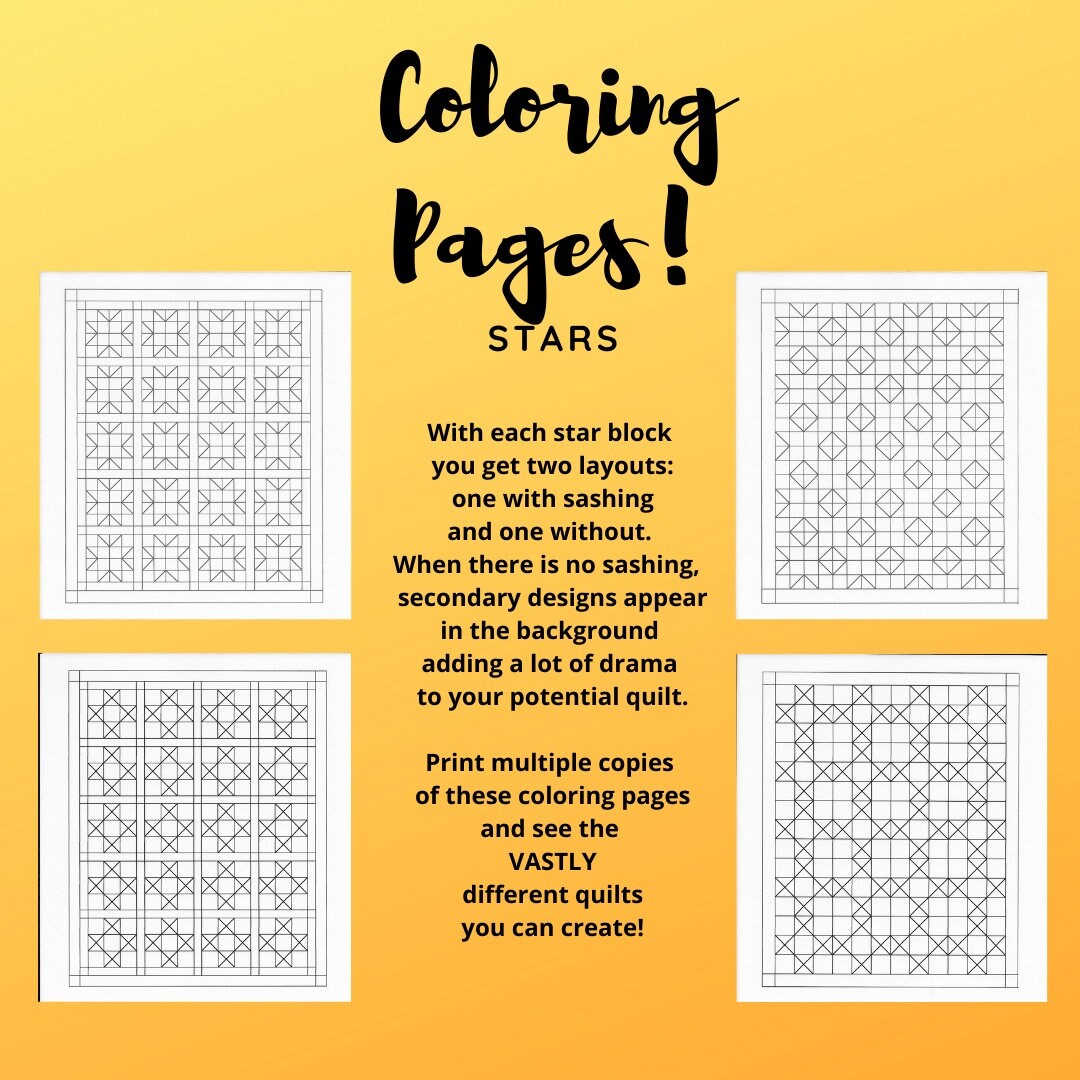 Quilt coloring pages star quilts coloring pages quilting fun instant download adult coloring pdf printable digital drawing