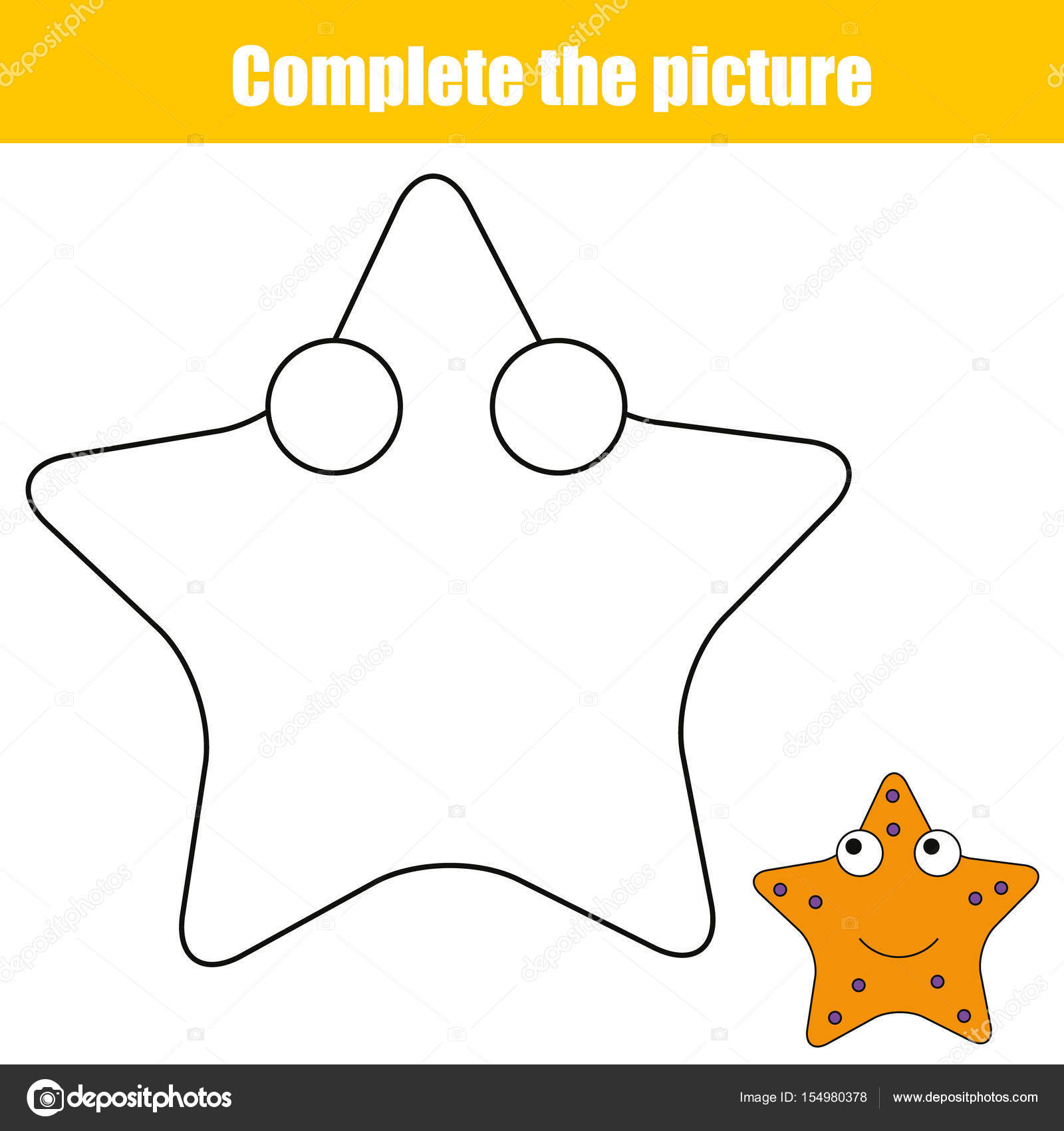 Plete the picture children educational game coloring page kids activity sheet with starfish stock vector by ksuklein