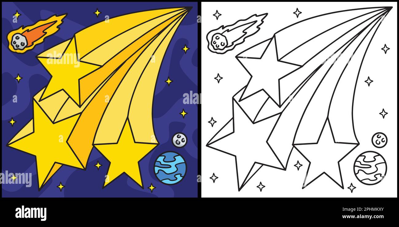 Falling shooting stars coloring page illustration stock vector image art