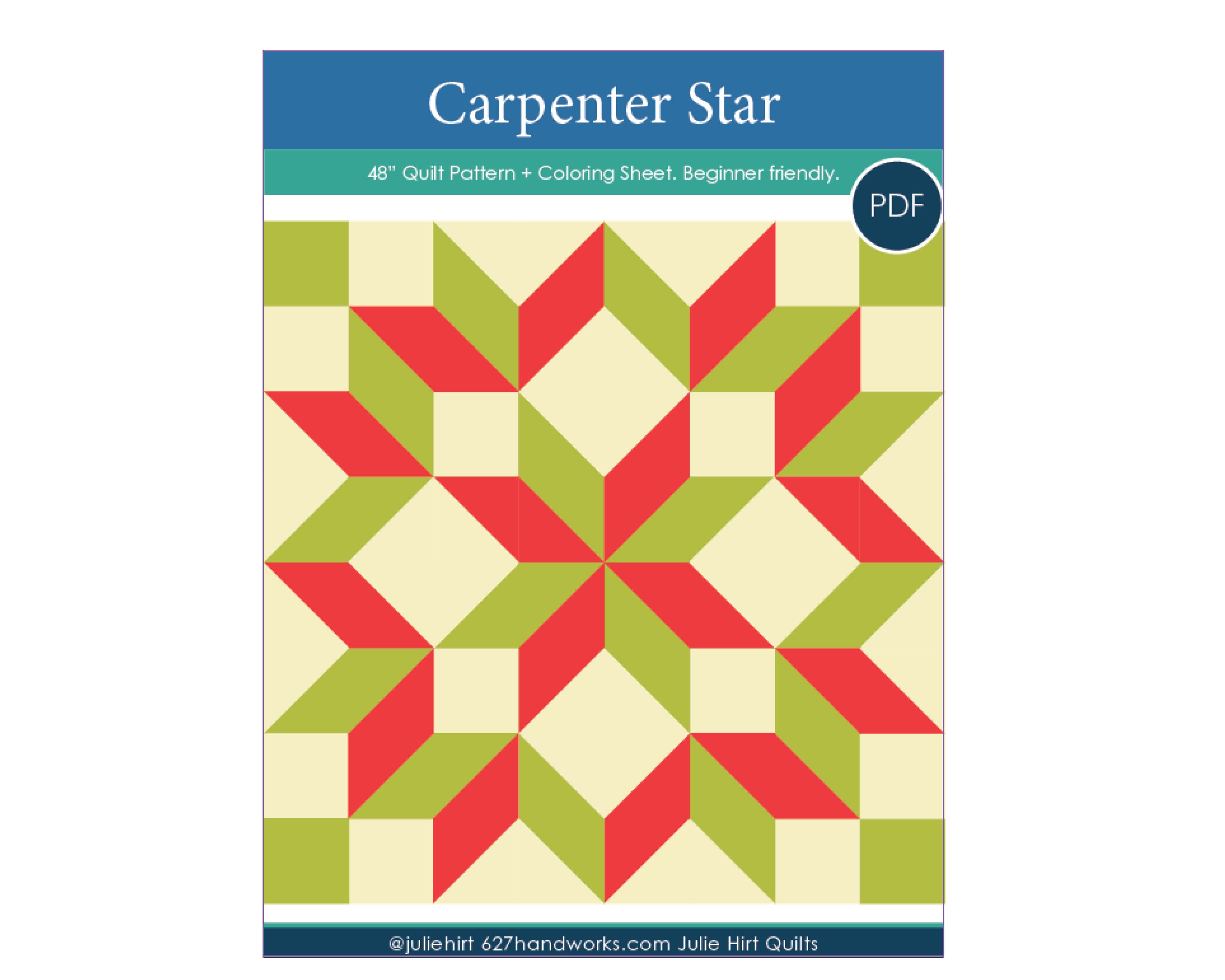 Easy carpenter star quilt pattern coloring sheet pdf beginner friendly quilt pattern christmas