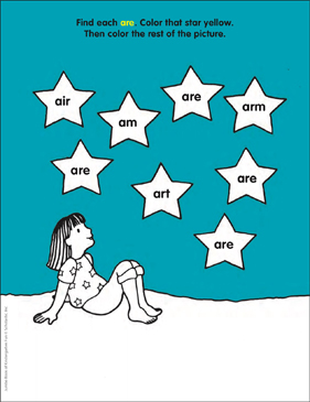 Star gazing are sight word find color page printable skills sheets