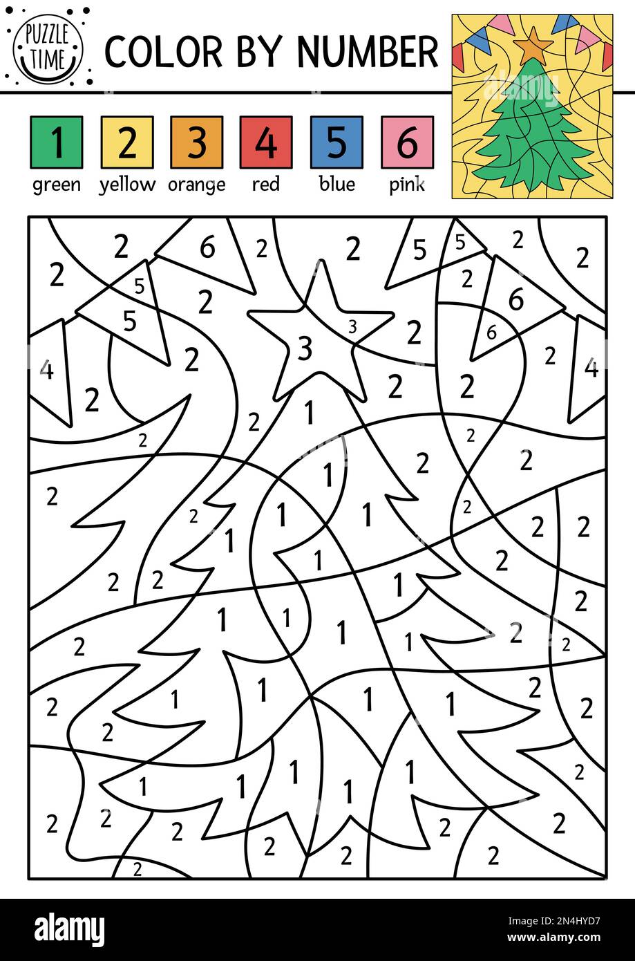 Vector christmas color by number activity with fir tree star colored flags winter holiday counting game funny new year coloring page for kids stock vector image art