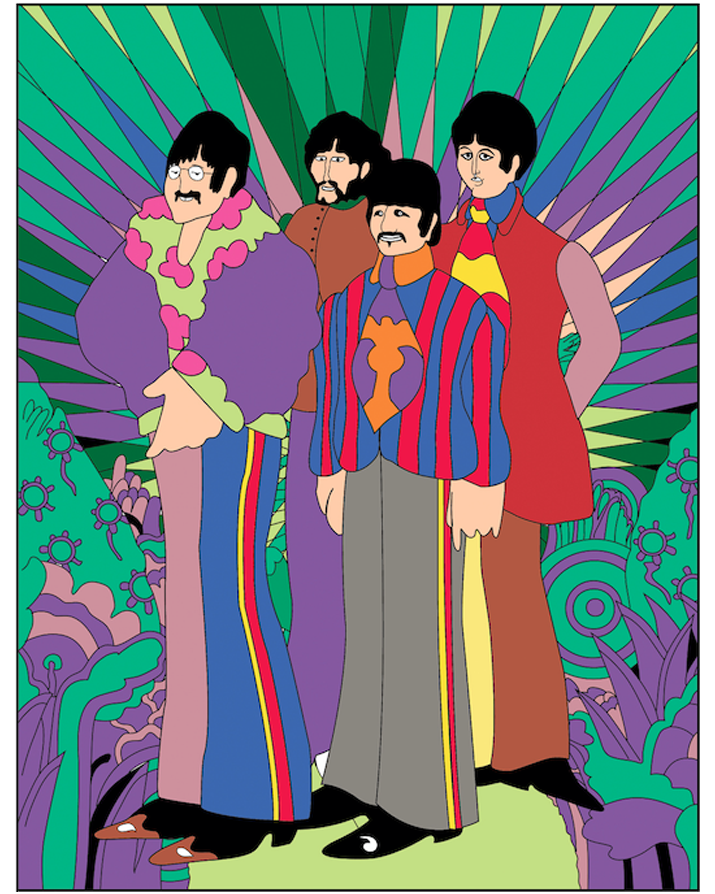 The beatles on x listen to yellow submarine while colouring