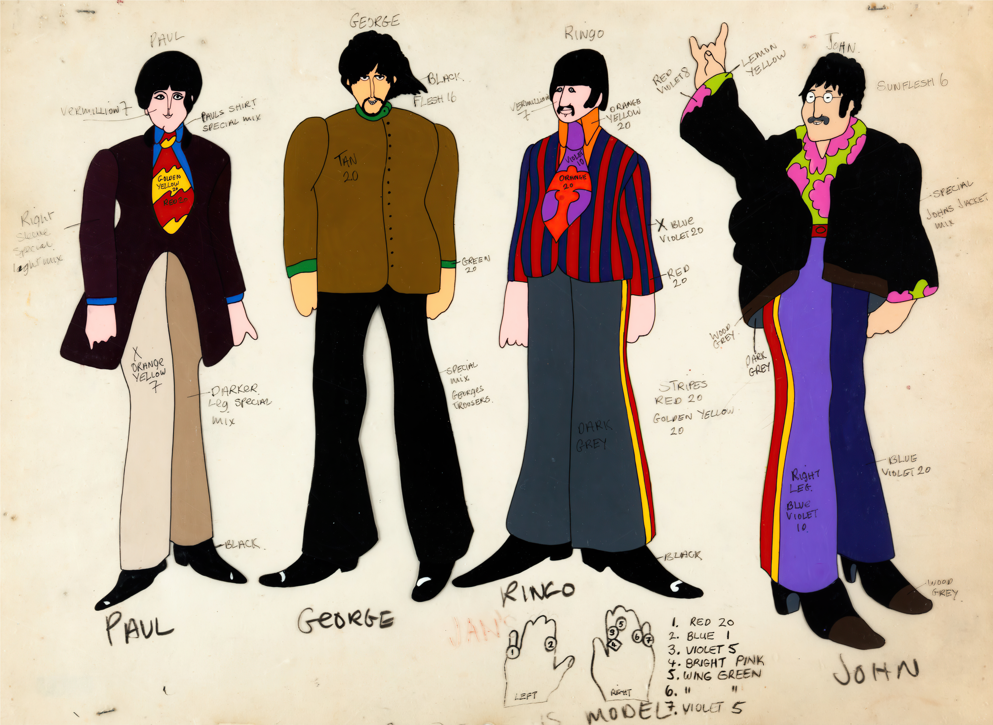 Color model sheet for yellow submarine rbeatles