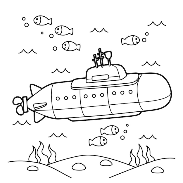 Premium vector nuclear submarine vehicle coloring page for kids