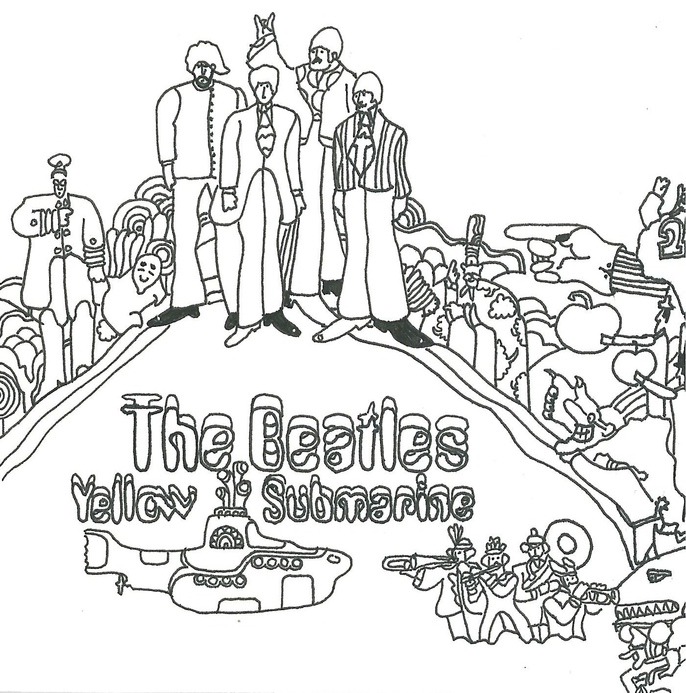 Dive into the magical world of the beatles with yellow submarine coloring pages