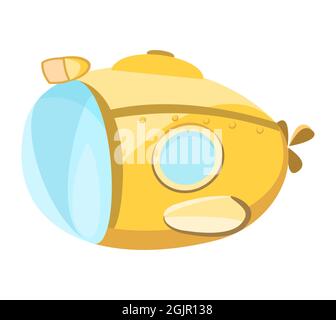 Yellow submarine isolated on white background vector cartoon close