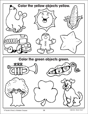 Yellow and green coloring corresponding pictures printable coloring pages