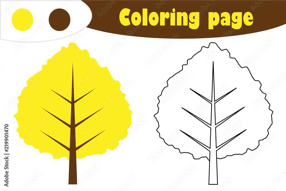 Yellow leaf in cartoon style autumn coloring page education paper game for the development of children kids preschool activity printable worksheet vector illustration vector