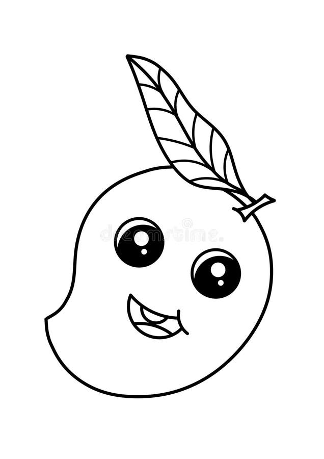 Yellow cute mango fruit cartoon image for coloring book publishing and colouring pages for kids kindergarten preschool worksheet stock illustration