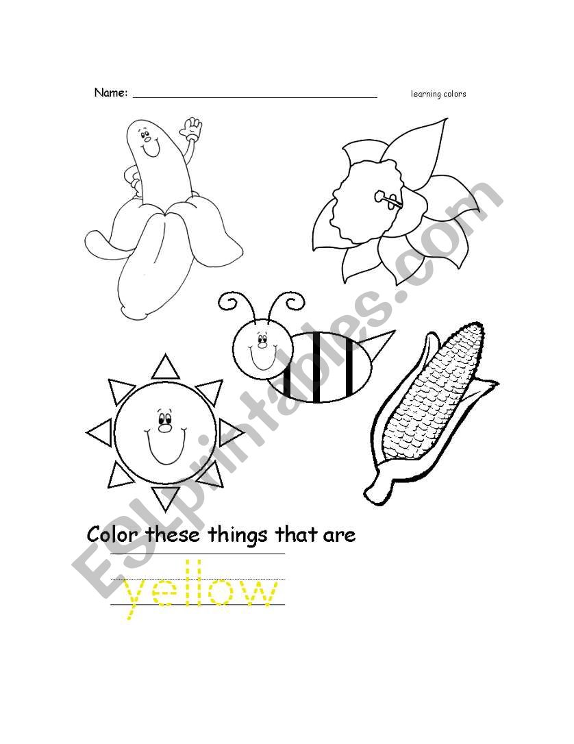 English worksheets color yellow