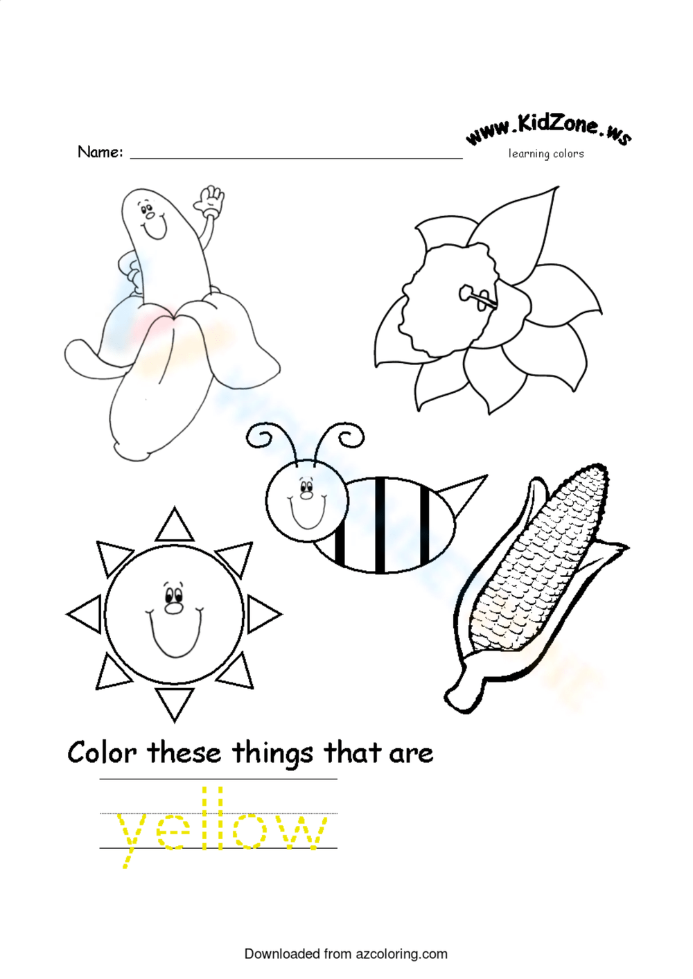Free printable color yellow worksheets for kids