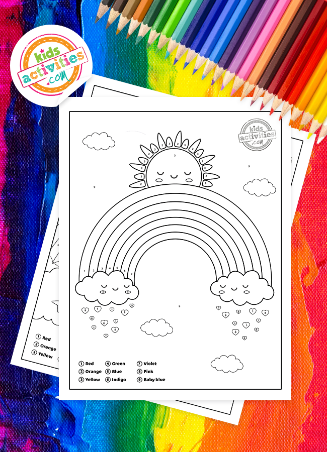 Download free color by number rainbow worksheets