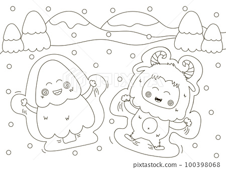 Funny coloring page with cute yeti and