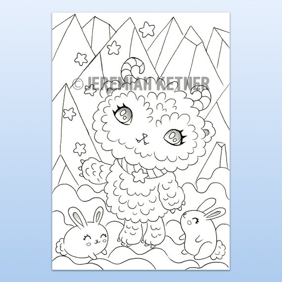 Fluffy yeti coloring page instant download