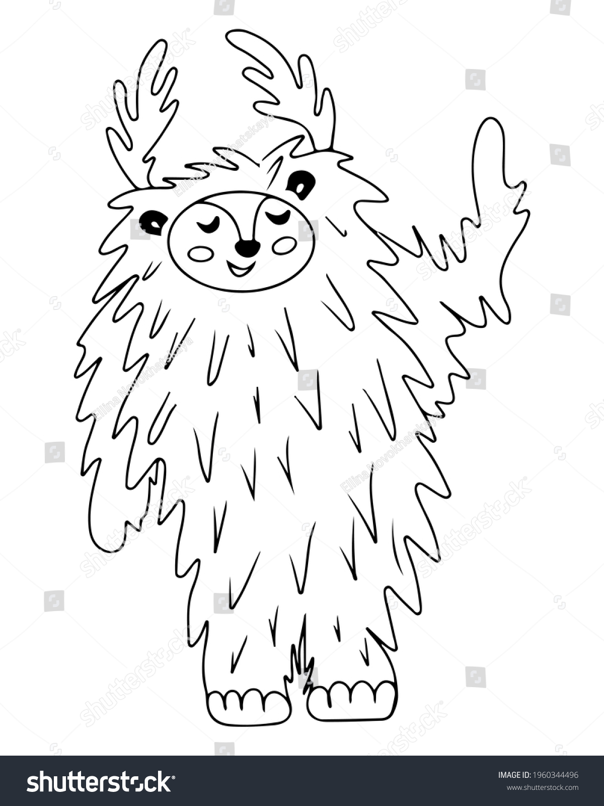 Black line yeti coloring book page stock vector royalty free