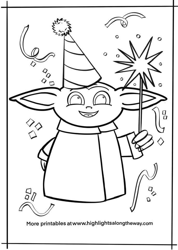 Instant download baby yoda coloring sheet new years eve